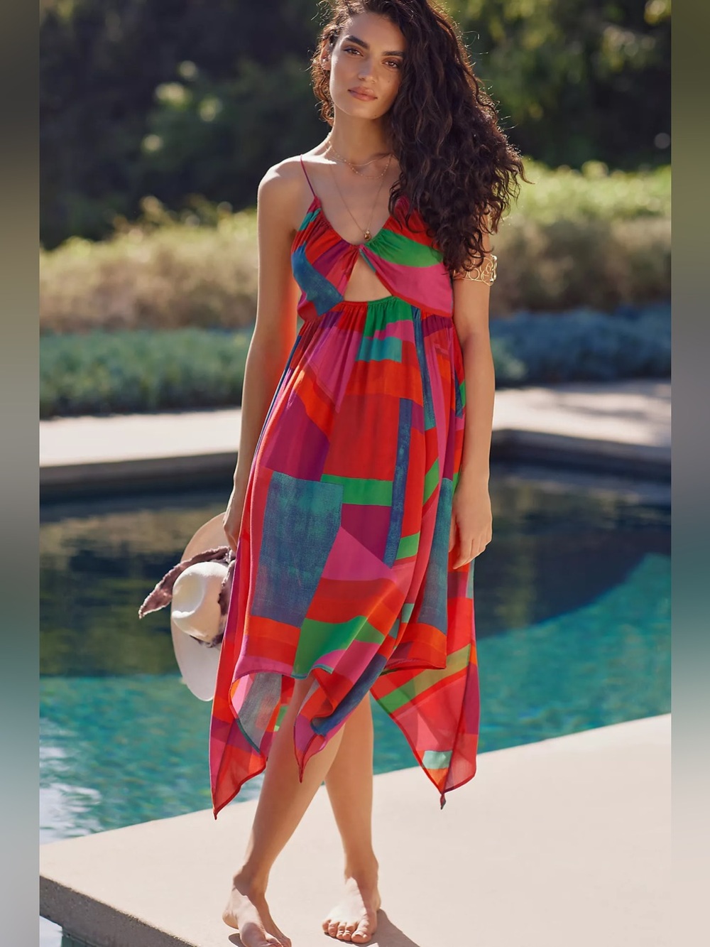 🌈 By Anthropologie Abstract Geo Cutout Handkerchief Midi Dress M